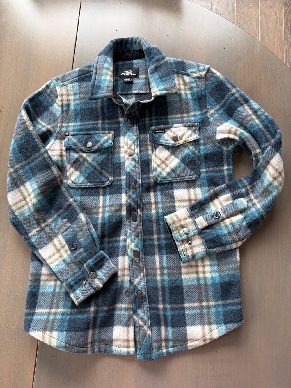 O'Neill Kids' Blue and Cream Plaid Fleece Shacket